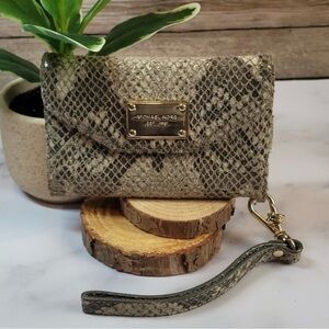Michael Kors Beige Snakeskin Clutch with Gold Accent